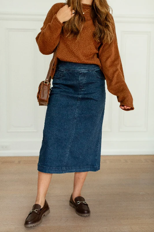 'Margaret' Stretch Denim Midi Skirt