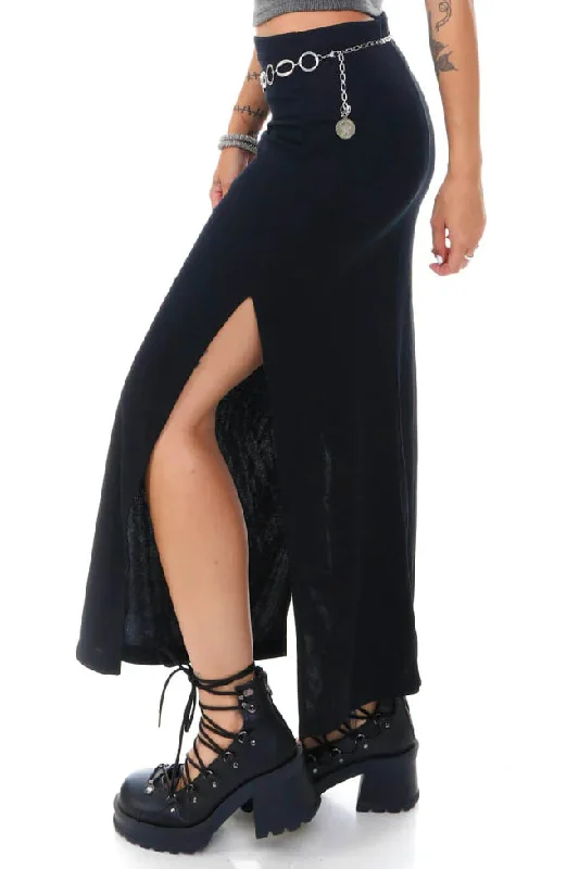 Vintage 90's Black Side Slit Maxi Skirt - S