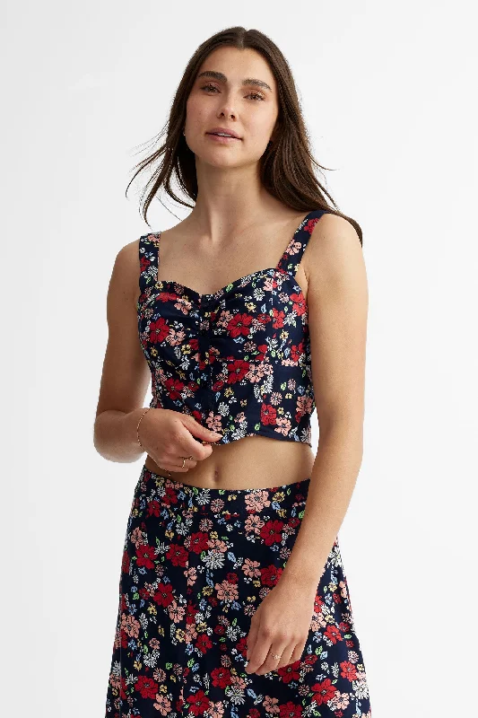 Camisole col en coeur écourtée imprimé floral - Femme