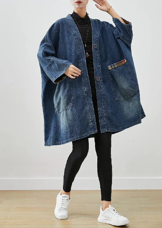 Fashion Blue Oversized Patchwork Denim Coats Fall