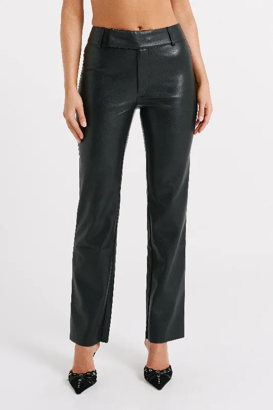 Laurette Faux Leather Straight Leg Pant - Black