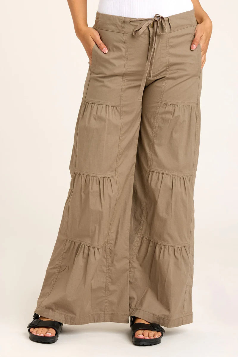 Terraced Wide Leg Pant - Truffle