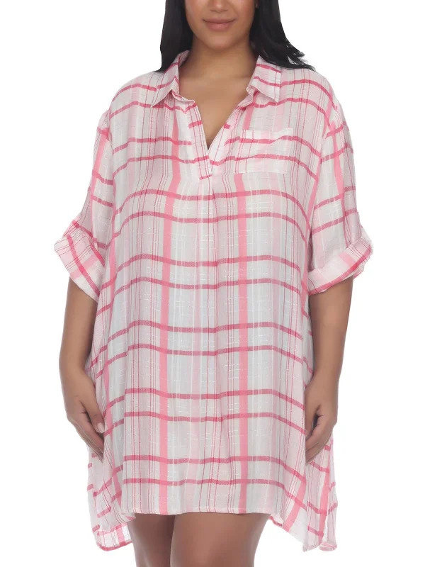 Plus Womens Checkered Tunic Cover-Up